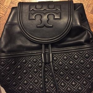 Tory Burch Black Lambskin Fleming Backpack